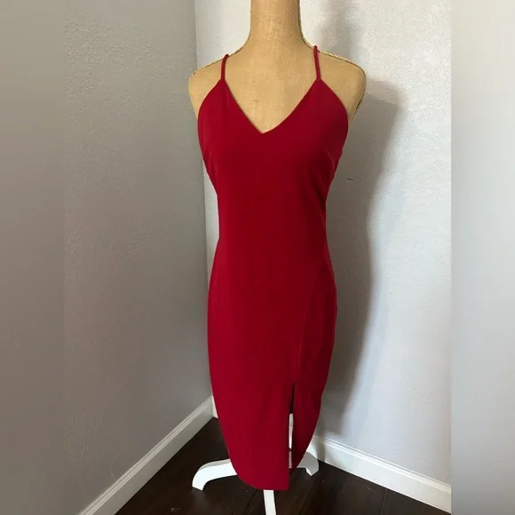 strapless open back dress Red Strappy Ruched Bodycon Dress – AX Paris main image 1